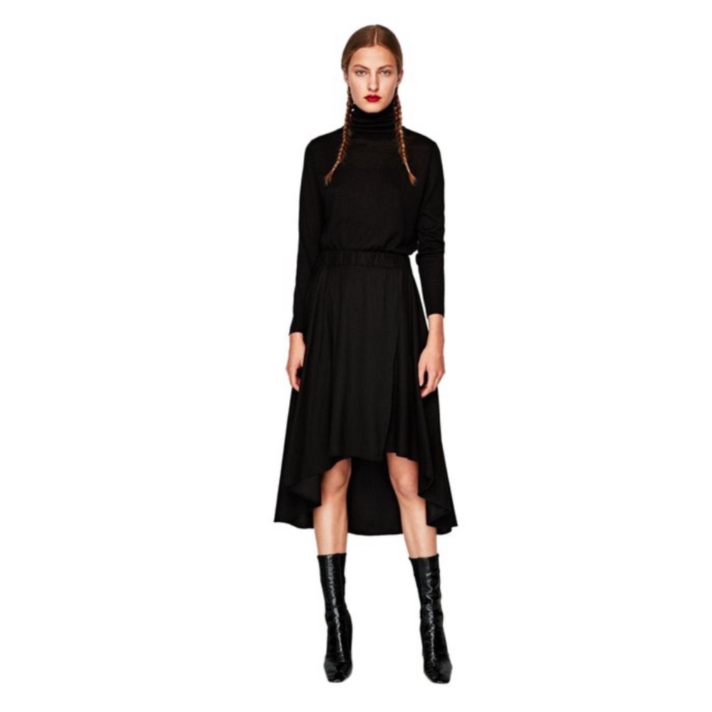 NWOT ZARA Black Layered Midi Skirt
